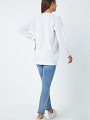 Roman White Cotton Blend Waffle Knit Cardigan - Image 2 of 5