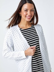 Roman White Cotton Blend Waffle Knit Cardigan - Image 4 of 5
