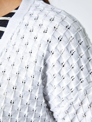 Roman White Cotton Blend Waffle Knit Cardigan - Image 5 of 5
