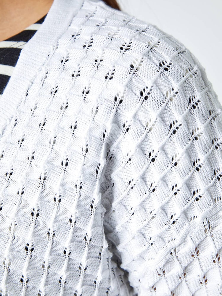 Roman White Cotton Blend Waffle Knit Cardigan - Image 5 of 5
