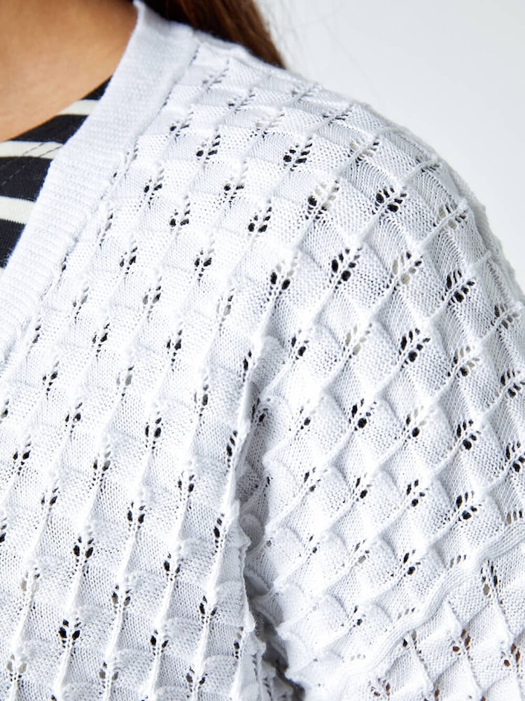 Roman White Cotton Blend Waffle Knit Cardigan - Image 5 of 5 Roman White Cotton Blend Waffle Knit Cardigan - Image 5 of 5