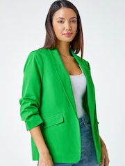 Roman Green Ruched 3/4 Sleeve Jacket - Image 1 of 6