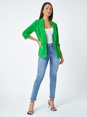 Roman Green Ruched 3/4 Sleeve Jacket - Image 3 of 6
