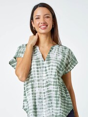 Roman Green Tie Dye Print 100% Cotton Top - Image 1 of 5