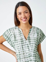 Roman Green Tie Dye Print 100% Cotton Top - Image 4 of 5