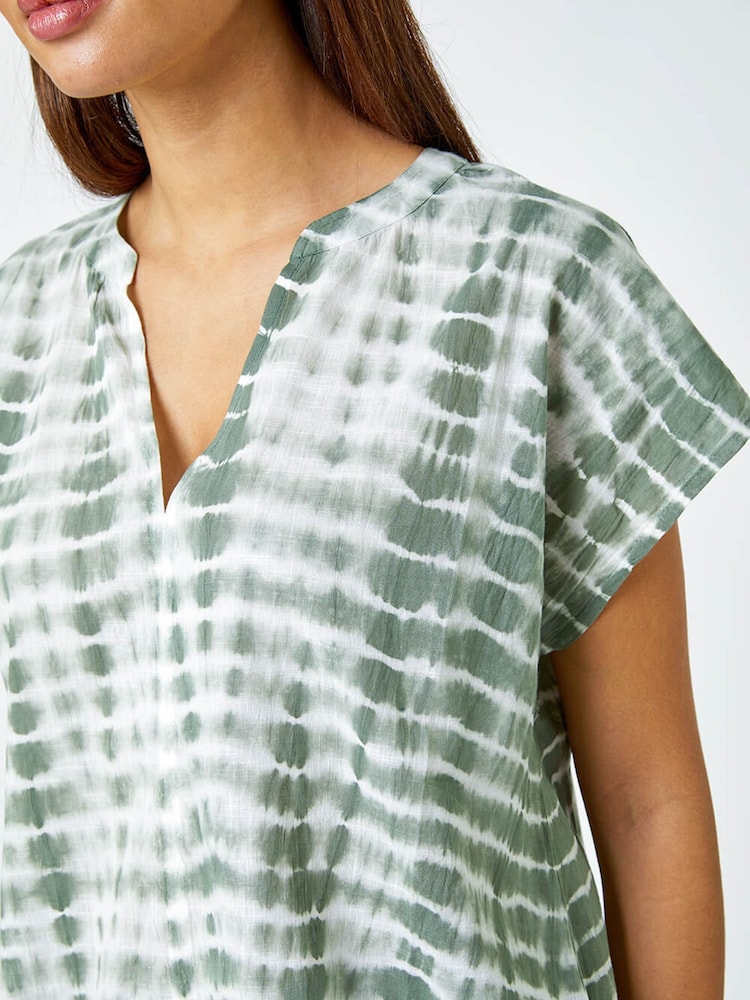 Roman Green Tie Dye Print 100% Cotton Top - Image 5 of 5