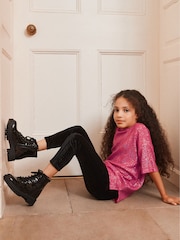 Black Patent Standard Fit (F) Warm Lined Lace-Up Boots - Image 2 of 8