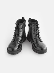 Black Patent Standard Fit (F) Warm Lined Lace-Up Boots - Image 4 of 8