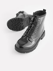 Black Patent Standard Fit (F) Warm Lined Lace-Up Boots - Image 5 of 8