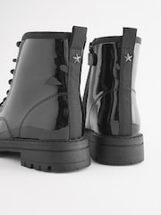 Black Patent Standard Fit (F) Warm Lined Lace-Up Boots - Image 6 of 8