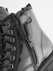 Black Patent Standard Fit (F) Warm Lined Lace-Up Boots - Image 7 of 8