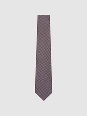 Reiss Burgundy Ettore Silk Twill Micro Diamond-Print Tie - Image 2 of 5