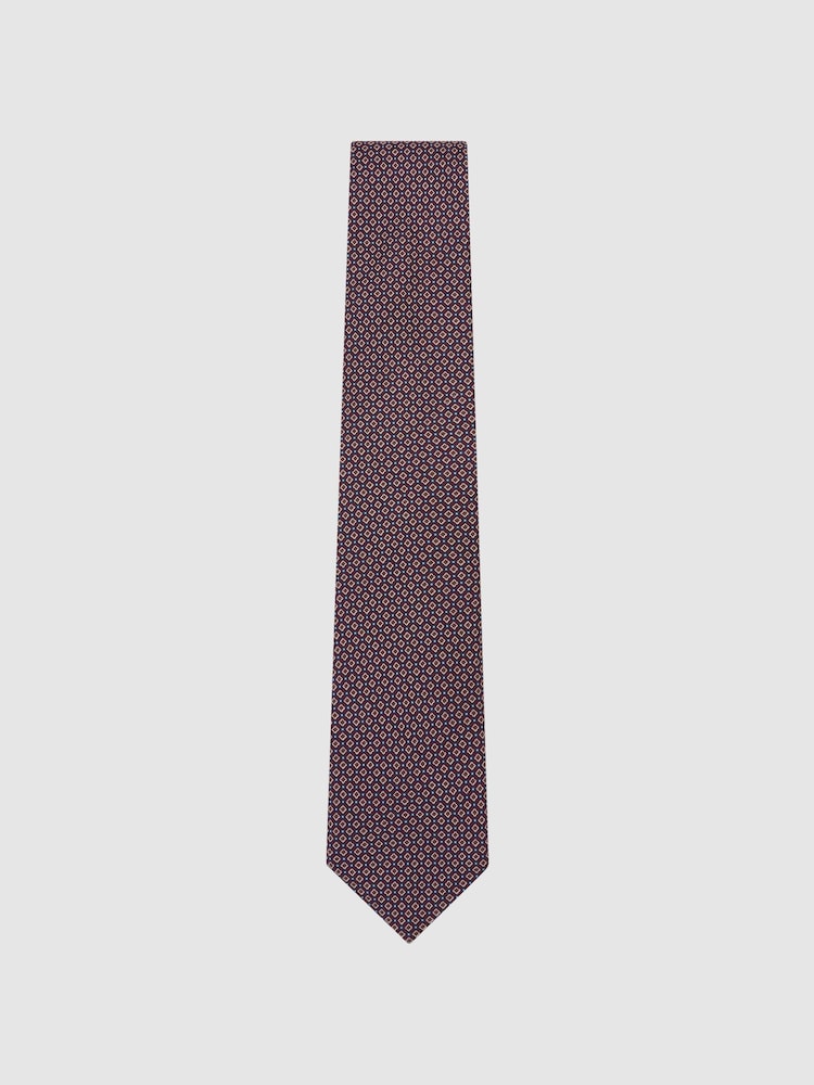 Reiss Burgundy Ettore Silk Twill Micro Diamond-Print Tie - Image 2 of 5