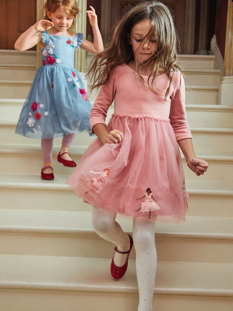 Boden Pink Applique Velvet Tulle Dress - Image 1 of 4