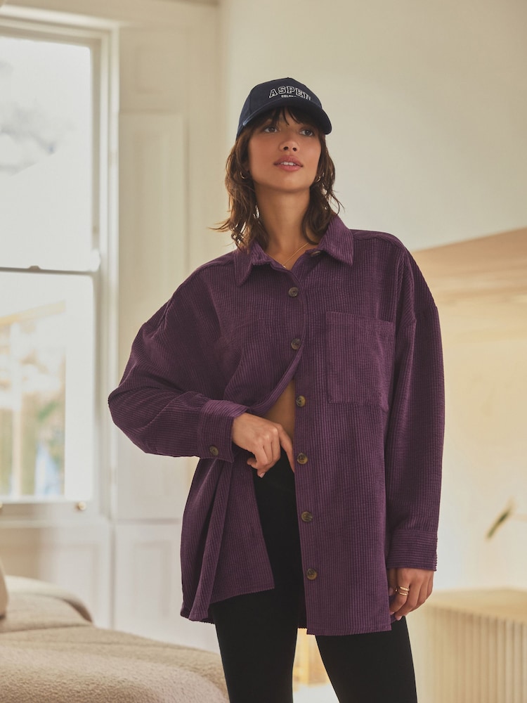 Burgundy Red Corduroy Lightweight Shacket - Image 3 of 8