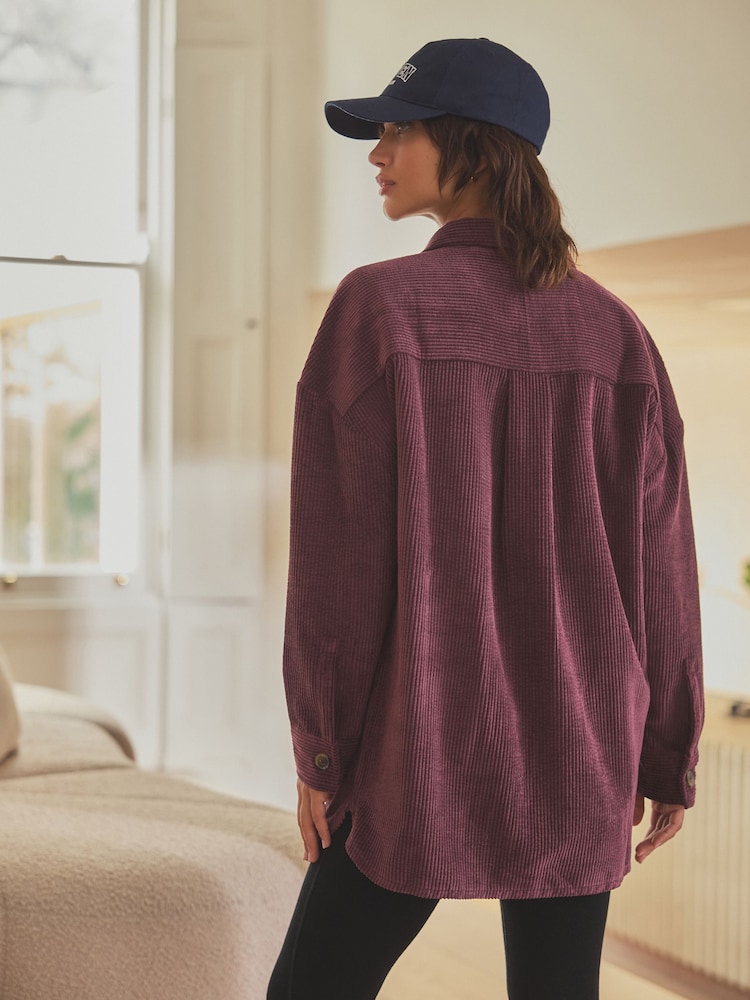 Burgundy Red Corduroy Lightweight Shacket - Image 5 of 8