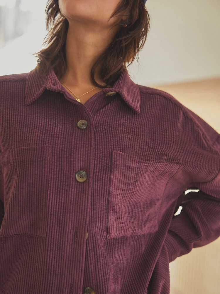 Burgundy Red Corduroy Lightweight Shacket - Image 6 of 8