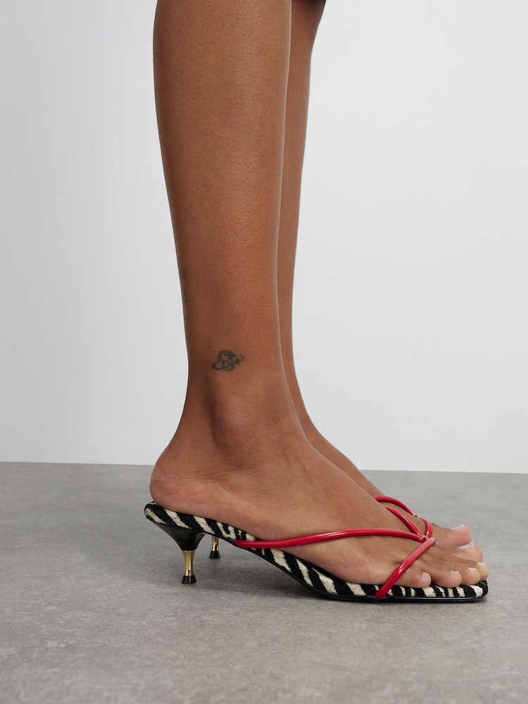 River Island Red Skinny Strap Toe Thong Heels - Image 1 of 6 River Island Red Skinny Strap Toe Thong Heels - Image 1 of 6