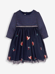 JoJo Maman Bébé Navy Girls' Robin Party Dress - Image 1 of 3