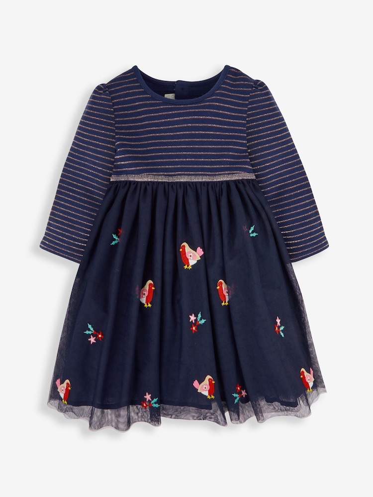 JoJo Maman Bébé Navy Girls' Robin Party Dress - Image 1 of 3