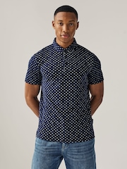Armani Exchange Navy Pattered 100% Cotton Logo Shirt - Image 1 of 5