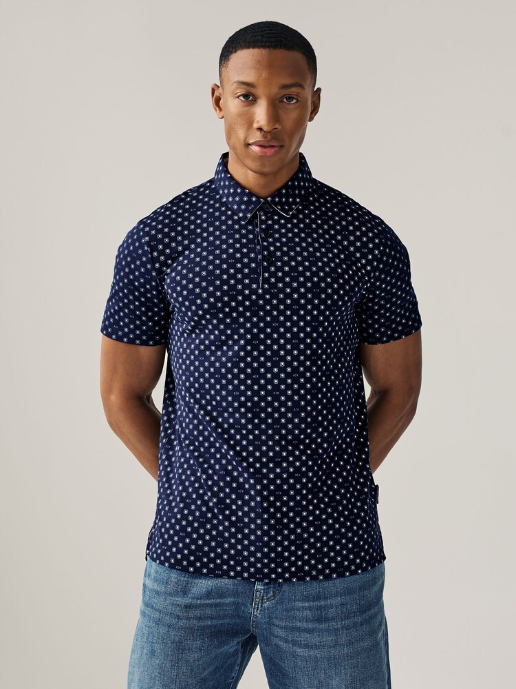 Armani Exchange Navy Pattered 100% Cotton Logo Shirt - Image 1 of 5