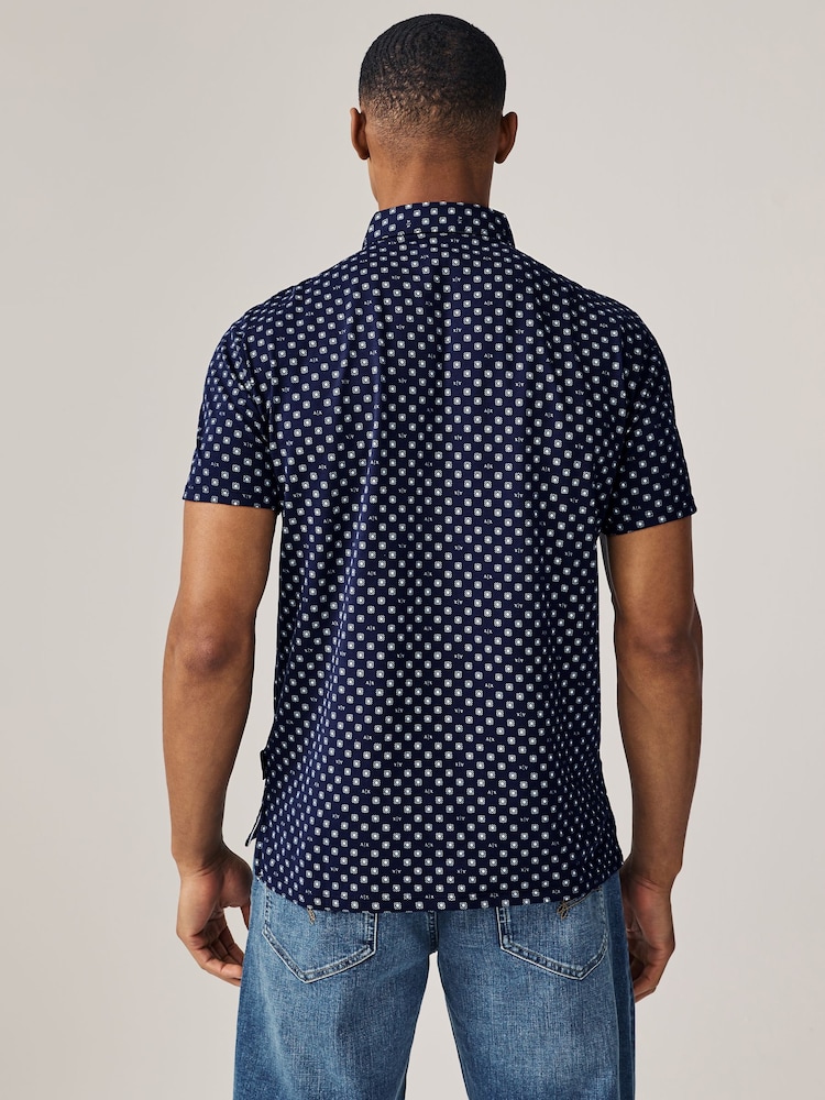 Armani Exchange Navy Pattered 100% Cotton Logo Shirt - Image 2 of 5