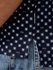 Armani Exchange Navy Pattered 100% Cotton Logo Shirt - Image 4 of 5