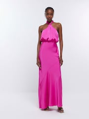 River Island Pink Halter Bridesmaid Dress - Image 1 of 5