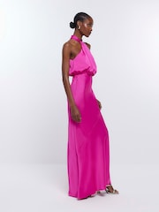 River Island Pink Halter Bridesmaid Dress - Image 3 of 5