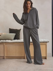 Charcoal Grey Knitlook Wide Leg Joggers - Image 1 of 7