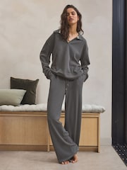 Charcoal Grey Knitlook Wide Leg Joggers - Image 2 of 7