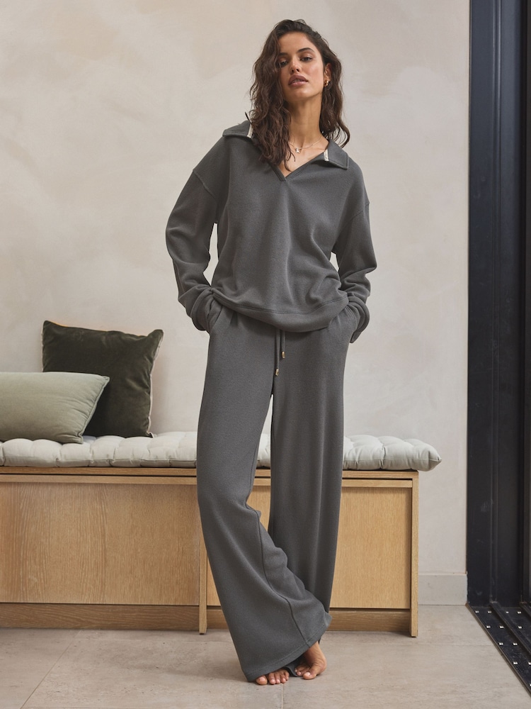 Charcoal Grey Knitlook Wide Leg Joggers - Image 2 of 7