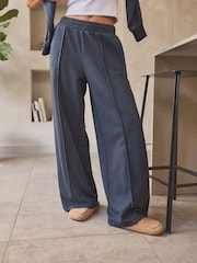 Washed Blue 100% Cotton Wide Leg Joggers - Image 1 of 8