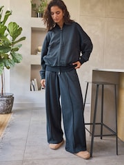 Washed Blue 100% Cotton Wide Leg Joggers - Image 3 of 8