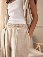 Washed Ecru 100% Cotton Wide Leg Joggers - Image 5 of 7