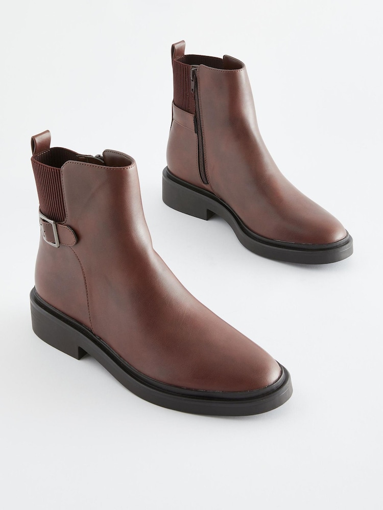 Brown Extra Wide Fit Forever Comfort® Buckle Detail Ankle Boots - Image 1 of 5 Brown Extra Wide Fit Forever Comfort® Buckle Detail Ankle Boots - Image 1 of 5