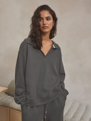 Charcoal Grey Knitlook Collared Sweatshirt - Image 1 of 5