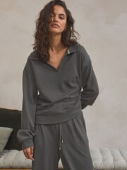 Charcoal Grey Knitlook Collared Sweatshirt - Image 2 of 5