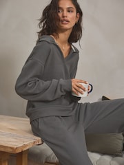 Charcoal Grey Knitlook Collared Sweatshirt - Image 3 of 5