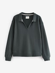 Charcoal Grey Knitlook Collared Sweatshirt - Image 4 of 5