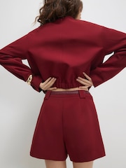 River Island Red Tailored Plaited Belt Shorts - Image 3 of 4