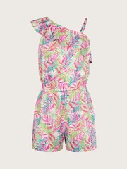 Monsoon Natural Pretty Palm Print One-Shoulder Playsuit - Image 1 of 2