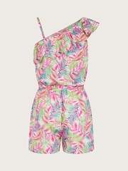 Monsoon Natural Pretty Palm Print One-Shoulder Playsuit - Image 2 of 2
