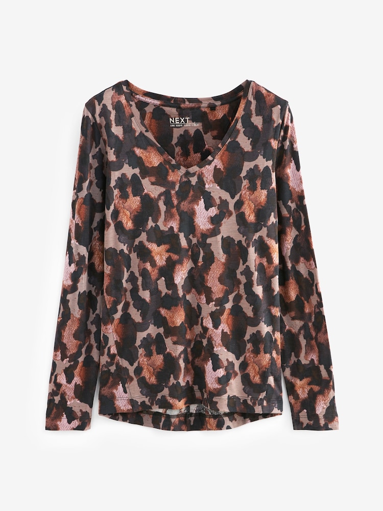 Animal Print Slouch V-Neck Long Sleeve T-Shirt - Image 5 of 6