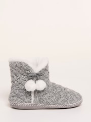 Brakeburn Grey Fancy Stitch Faux Fur Lined Slipper Boots - Image 1 of 5