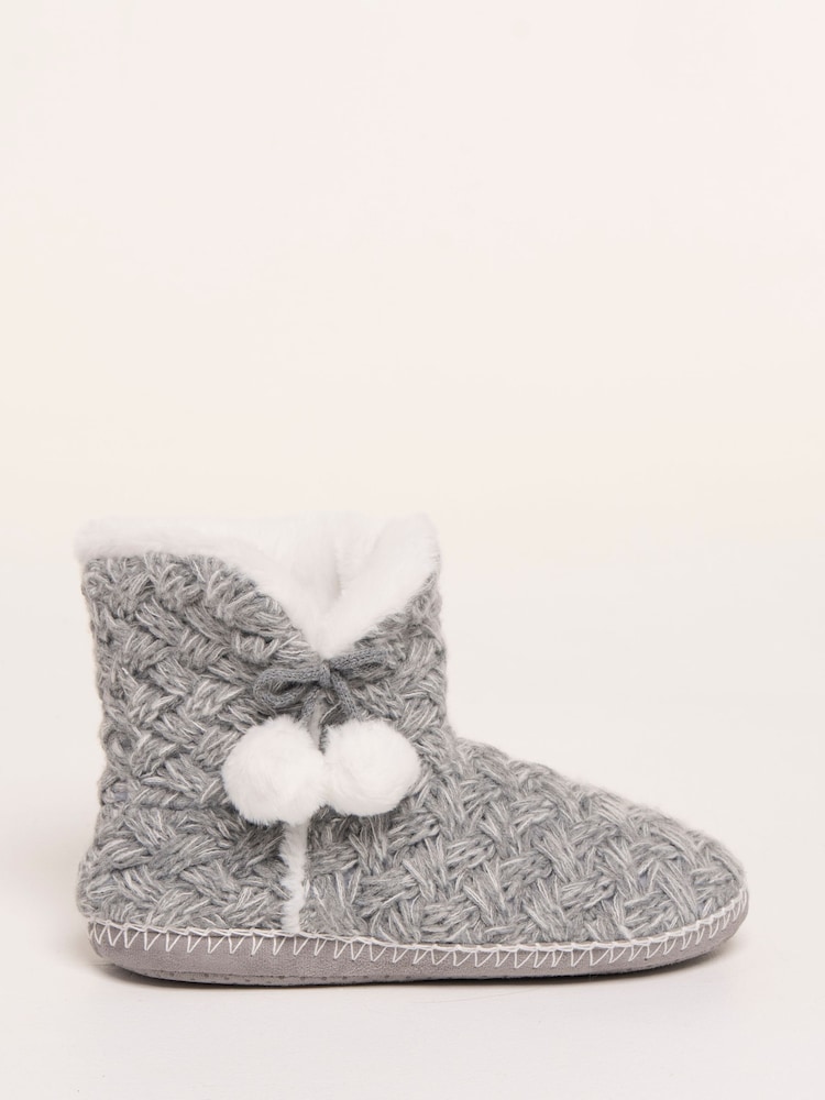 Brakeburn Grey Fancy Stitch Faux Fur Lined Slipper Boots - Image 1 of 5