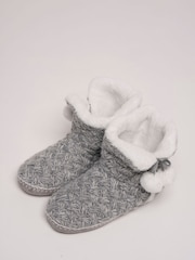 Brakeburn Grey Fancy Stitch Faux Fur Lined Slipper Boots - Image 2 of 5