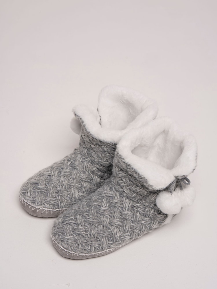 Brakeburn Grey Fancy Stitch Faux Fur Lined Slipper Boots - Image 2 of 5