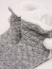 Brakeburn Grey Fancy Stitch Faux Fur Lined Slipper Boots - Image 5 of 5